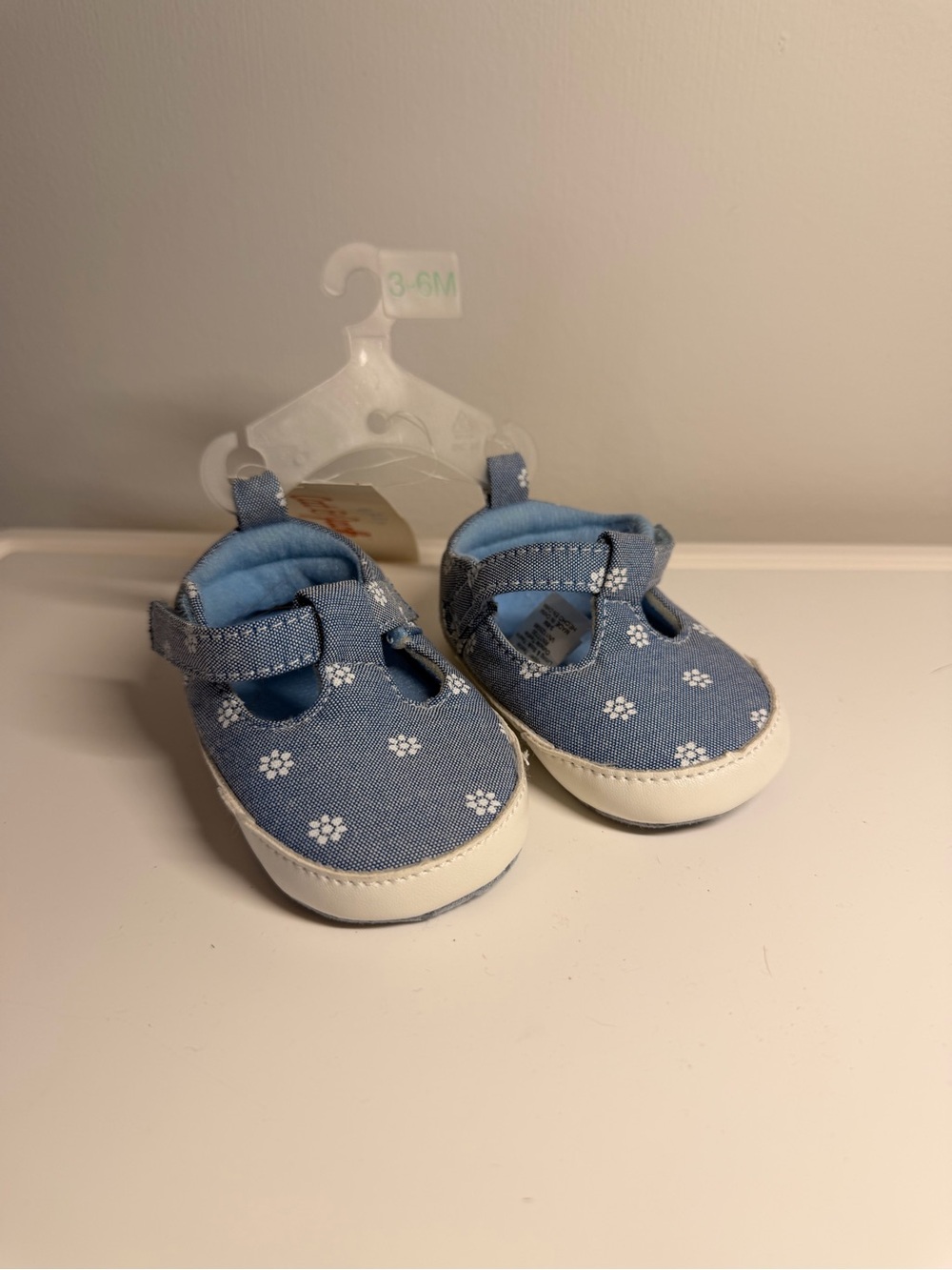 Baby Girls' Chambray Flower Sneakers - Cat & Jack™ Blue 3-6M: Pull-On, Soft Sole